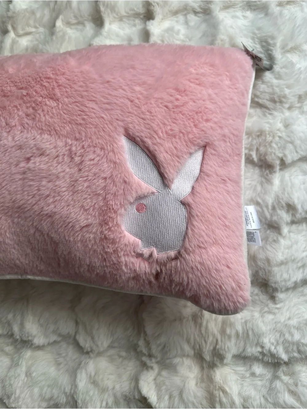 Reversible PLAYBOY Pink Bunny Logo Pillow -Soft Fur Cushion- Women’s Essentials